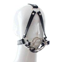 Wholesale NXY SM Bondage Dual O ring Pu Leather Head Harness Bdsm Mouth Gag Game Slave Restraints Bind Mask Adult Product Sex Toys0107