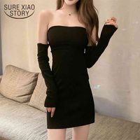 Wholesale Bandage Open Back Black Bottomed Buttock Tight Low Cut Long Sleeve Dress Spring and Autumn Abvove Knee Bodycon