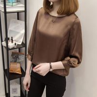 Wholesale Women Summer Solid Blouses Brief Office Work Wear O Neck Shirts Long Sleeve Casual Tops Sexy Polyester Shirt G30 Women s