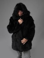 Wholesale Men s Fur Faux Winter Men Hooded Coat Jacket Thick Long Sleeve Warm Luxury Black Parkas Bontjas Mens Furry Shaggy Outerwear
