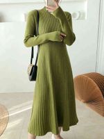 Wholesale TIGENA Women Knitted Long Sweater Dress Autumn Winter Casual A Line Solid Tunic Long Sleeve Dress Female Green Black H1122