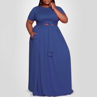Wholesale Casual Dresses Plus Size For Women XL XL Long Solid Blue High Waist Floor Length Elegant Evening Night Party Club Wear Clothes Dress