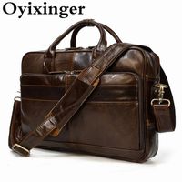 Wholesale Briefcases OYIXINGER Men s Bag Men Retro Briefcase Genuine Leather Handbags Business Shoulder For Inch Laptop Casual Cowhide Male