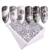 Wholesale 48pcs Set Black Nail Stickers Water Transfer Decals Lace Flowers Butterfly Slider for Nails Art Decoration Manicure