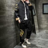 Wholesale Chinese men s jacket daily street short coat plus pants embroidered cotton linen fashion style