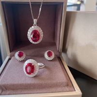 Wholesale Princess Diana Ruby Diamond Jewelry set Real Sterling Silver Party Wedding Rings Earrings Necklace For Women Jewelry Gift