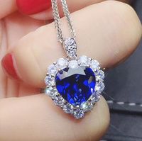 Wholesale Choucong Brand Sparkling Handmade Luxury Jewelry Sterling Silver Fill Blue Sapphire CZ Diamond Gemstones Party Heart Pendant Women Wedding CLavicle Necklace