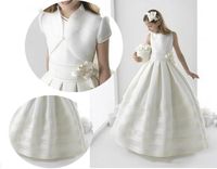 Wholesale Amandabridal Ball Gown White First Communion Dresses For Little Girls With Jacket Satin Flower Wedding Party
