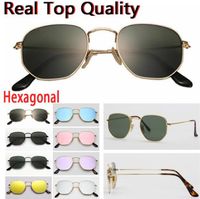Wholesale designer sunglasses hexagonal flat glass lenses men women male female sunglasses with brown or black leather case all retailing accessories