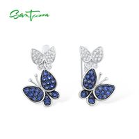 Wholesale SANTUZZA Silver butterfly Earrings for Women Blue White Cubic Zirconia Pure Sterling Fashion Jewelry