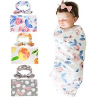 Wholesale 2pcs set Newborn Baby Blanket Swaddle Wrap Suit Cotton Soft Infant Toddler Products Blankets Swaddling Sleeping Bags and Hairbands Set Chi