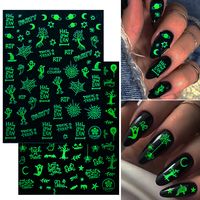 Wholesale 1PC D Luminous Halloween Nail Stickers Ghost Bat Spider Pattern Nails Art Decals Glow In The Dark