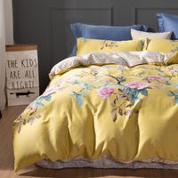 Wholesale Bedding Sets Silky Egyptian Cotton Yellow Chinoiserie Style Birds Flowers Duvet Cover Bed Sheet Fitted Set King Size Queen