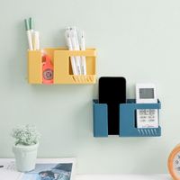 Wholesale Double Layer Wall Holder Mounted Organizer Box Punch Free Remote Control Storage Phone Plug Charging Multifunction Hooks Q2