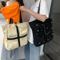 Wholesale Canvas Women Shoulder Bag of Pockets Cotton Japanese Tote Shopper Bag Eco Reusable Shopping Handbag Cloth Messenger