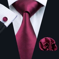 Wholesale Top Selling High Quality Maroon Tie Set Hanky Cufflinks Jacquard Cheap Woven Business Tie Set N