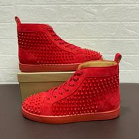Wholesale 50 off Mens Sneaker Shoes junior Suede Studded Spikes flat trainers Red Bottom white designer high silver spiked top quality original box size