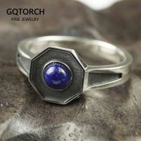 Wholesale Original Design Sterling Silver Rings for Men and Women with Natural Lapis Lazuli Stone Hexagon Shape Elegant Jewelry Ring