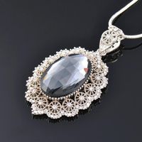 Wholesale Pendant Necklaces KIOOZOL Oversized Oval Cubic Zirconia Silver Color Lace Long Necklace For Women Vintage Fashion Jewelry KO2