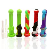 Wholesale Silicone Nectar Collector Kit Smoking Accessories Ceramic Quartz Stainless Steel Tips Portable Honey Stick Straw with Cap Pipes
