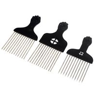 Wholesale 3Pcs Wide Teeth Metal Comb Curly Hairbrush Hair Fork Pick Black Handle Hairdressing Brush Styling Tool Brushes