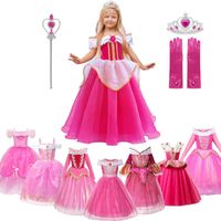 Wholesale MUABABY Girls Aurora Princess Costume Children Drop Shoulder Sleeping Beauty Pageant Party Gown Halloween Fancy Dress Up Clothes G0925