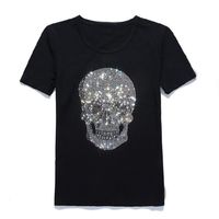 Wholesale Mastermind Japan Shining Diamond Rhinestone Skull O neck Short sleeve Cotton T shirt Tee Black