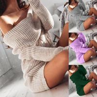 Wholesale Off Shoulder Sweater Knitted Dress Women Long Sleeve Autumn Winter Loose Tunic Casual Solid Dresses Women s Sweaters