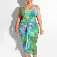 Wholesale Casual Dresses xl xl Plus Size Women Clothing Two Piece Set Printed Tight fitting Hip Fashion Summer Long Skirt Suit Drop