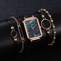 Wholesale 5pcs Set Fashion Watch For Women Square Leather Ladies Bracelet Watches Quartz Wrist Watch Female Black Clock Reloj Dropshipping