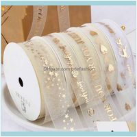 Wholesale Packaging Display Jewelry2 Cm Yards Forever Love Snow Yarn Ribbon Diy Gift Cake Box Packing Wedding Flowers Bunch Gilded Jewelry Pouche
