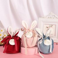 Wholesale Wedding Gift Wrap Candy Rabbit Ears Velvet Easter Bag Cookie Package Box Companion Hand Boxes Crad Pearl Return Gifts Hand Bags RRB13326