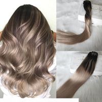 Wholesale Balayage Clip in Hair Extensions Natural Black color fading to Ash Blonde Ombre Double Clip in on Extensions g