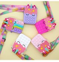 Wholesale Cute Square Unicorn Purses Sensory Fidget Toys Kids Silicone Backpack Crossbody Fanny pACK Shoulder Bags Push Bubble Puzzle Board Toddler Christmas Gift G96KJQS