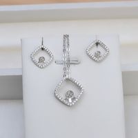 Wholesale Diy Jewelry Accessories S925 Silver Pendant Female Square Ear Pin Personalized Pendant Set Chain Earring Ti0de