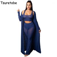 Wholesale Women s Tracksuits Tsuretobe Fashion Kitting Casual Tracksuit Sexy Vest And Long Section Tops Loose Pants Wide Leg Elegant Two Piece Set Fem