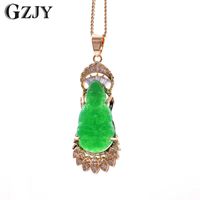 Wholesale JIN YAO Fashion Charm Necklace Pendant Buddha Green Stone Zircon Champagne Gold Color Pendant For Women Jewelry Gift G0927