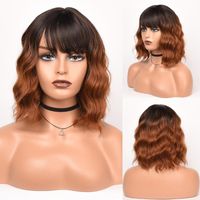 Wholesale Synthetic Wigs Lady Short Wave Ombre Brown Blonde With Bangs For Women Bobo Curly Hairstyle Cosplay Natural Hair