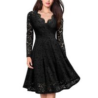 Wholesale Casual Dresses LSYCDS Elegant Sexy Dress For Women Vintage Lace Long Sleeve V Neck Black Blue Robe Femme Woman Party Night