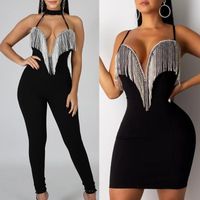 Wholesale Casual Dresses Sexy Women Lady Sequin Jumpsuit Romper Bodycon Backless Clubwear Party Long Pant Trouser Black Tassels Dress Outfit