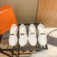 Wholesale france Luxury High quality Men woman platform Casual shoes Gold silver buckle Top Designer increase Loafers flat heel Lace Up Little white sneakers Shoe