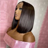 Wholesale Synthetic Wigs Inch Short Bob Straight Lace Front For Women Black Color Cosplay Hair Wig High Temperature Resistant Fiber Glue