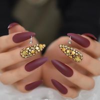 Wholesale False Nails Golden Fake Diamond RhineStone With Design Ring Simple Cool Extra Long Stiletto Sharp Sexy Gelx Pure Color