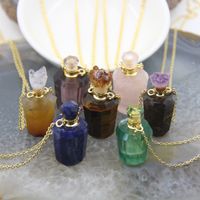 Wholesale Natural Quartz Cut Faceted Perfume Bottle Pendants Healing Crystal Essential Oil Diffuser Vial Necklace Jewelry For Women Gift