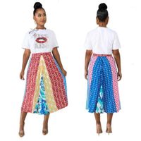 Wholesale Casual Elastic Waist Dresses Designer Colorful Print Womens Dress Fashion Luxury Summer Pleated Skirt Beautiful Ladies