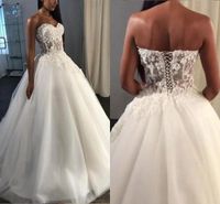 Wholesale Summer Tulle Wedding Dresses Sexy Sweetheart Backless Bridal Gowns Corset Up Back Exposed Boning Lady Marriage Applique Lace vestidos de noiva