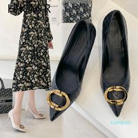Wholesale Summer Wild Girl Small High heeled Female Cat With Single Shoes Middle heeled And Small heeled Pointed Women Heels Dress