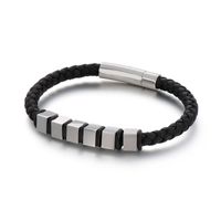 Wholesale Stainless Steel Spring Clasp Black Cord Genuine Leather Chain Bracelet for Men Premier Jewelry Small Cube Gold Color