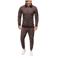 Wholesale Men s Tracksuits Casual Suit Autumn Plaid Printed Zipper Sweatshirt Leggings Sportswear Direct Mail Long