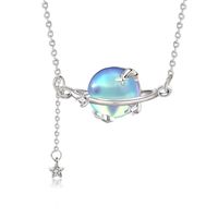 Wholesale S925 Sterling Silver Moonstone Planet Necklace Female Clavicle Chain Forest Simple Personality Niche Design Jewelry